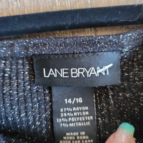 Lane Bryant Black with Gold metallic thread woven through tank top EUC - Picture 3 of 5
